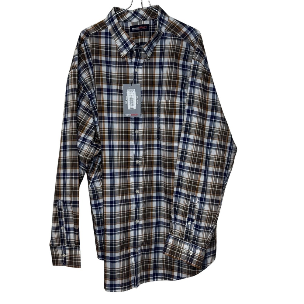 Roundtree & Yorke Mens Shirt Travel Smart Plaid Button Down Multi Big 2XB NWT